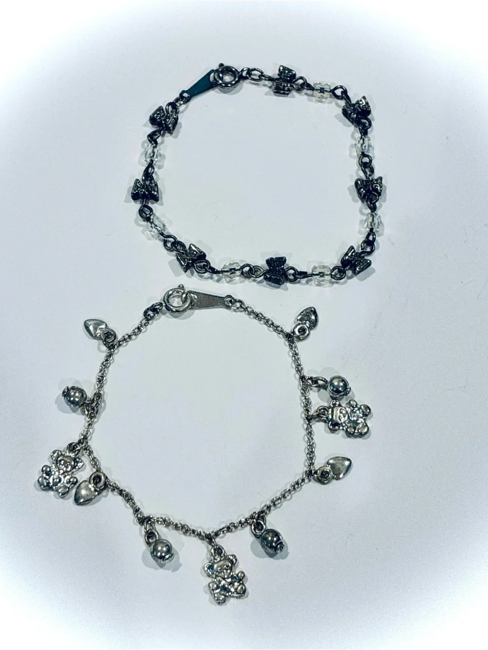 2 Vintage Claires Little Girls Silver Tone Charm Bracelets, 6 inches